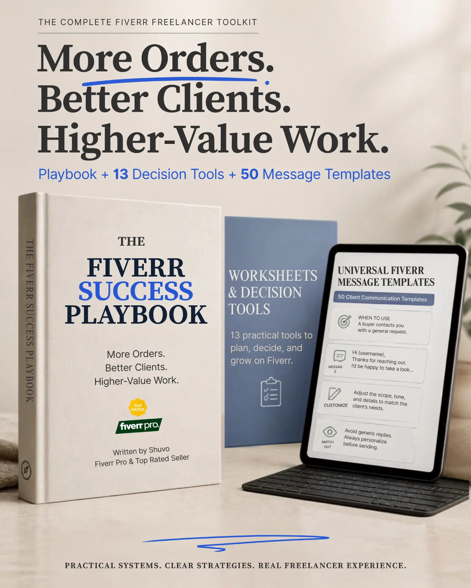 The Fiverr Success Playbook with worksheets and message templates